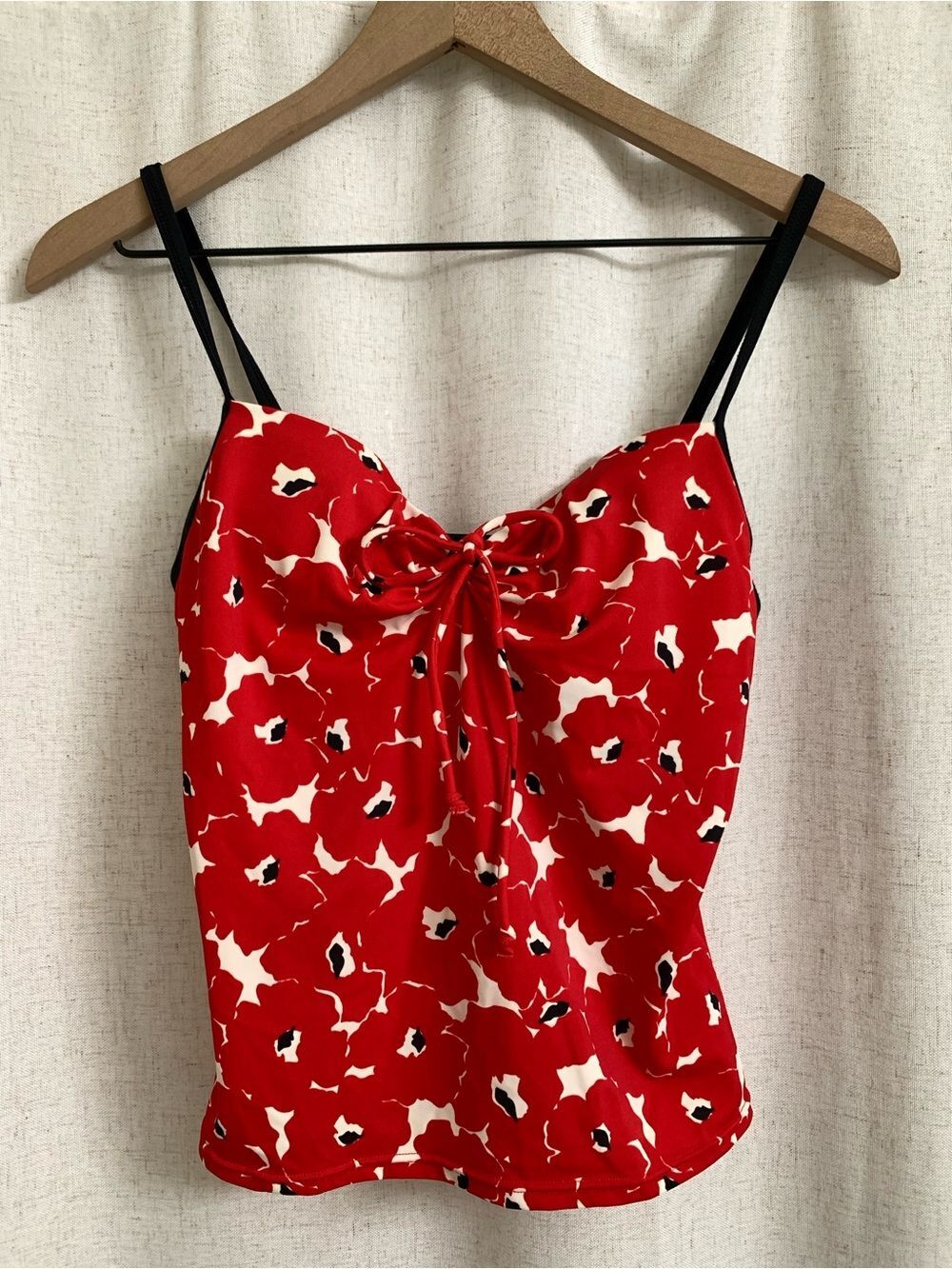 Victoria's Secret Y2K Red Floral Tie-Front Swim Top Tankini 34A Vintage Push Up